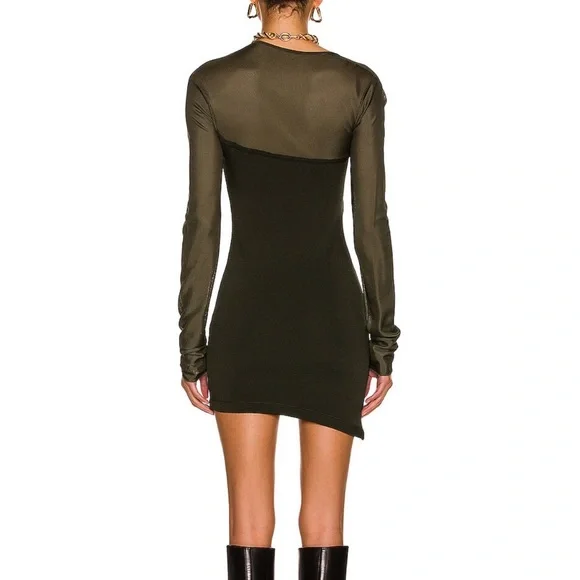 MUGLER Asymmetrical Sheer Mini Dress Military Green - XS - NWT - Picture 2 of 4
